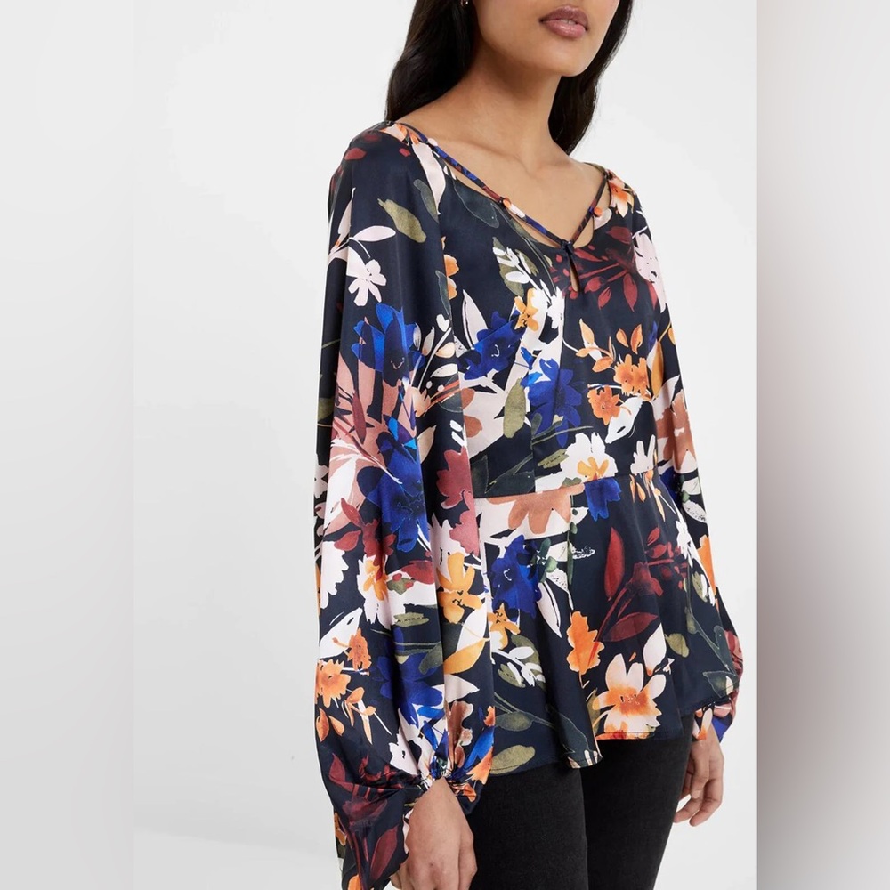 French Connection Brooke Satin Floral Top, Black